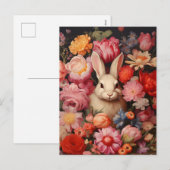  whimsical ヴィンテージ バニー 春の花 シーズンポストカード (正面/裏面)