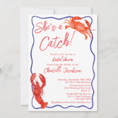  whimsical 彼女をキャッチ レッド コー​​スタル ブライズシャワー 招待状 (正面)
