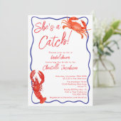  whimsical 彼女をキャッチ レッド コー​​スタル ブライズシャワー 招待状 (スタンド正面)