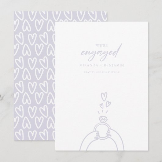  whimsical 手描きのエンゲージメント発表 招待状 (正面/裏面)