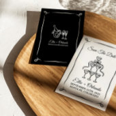  whimsical 手描きのシャンパンタワー Save The Date 招待状