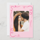whimsical 手描きのショッキングピンクの結婚式の写真 セーブザデート (裏面)