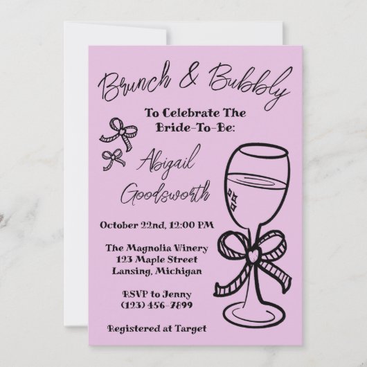  whimsical 手描きのリボン ウェディングシャワーの招待状 招待状 (正面)