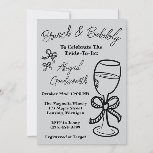  whimsical 手描きのリボン ウェディングシャワーの招待状 招待状 (正面)