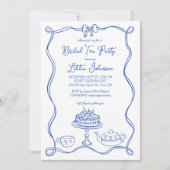  whimsical 手描きのリボン ウェディング ティーパーティー 招待状 (正面)