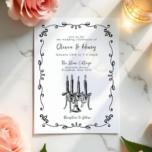  whimsical 手描きの弓型キャンドルラ結婚式 招待状