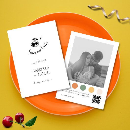 whimsical 手描きの桜の衣装 カラーQRコード セーブザデート