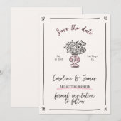  whimsical 手描きの花のSave the Dateカード 招待状 (正面/裏面)