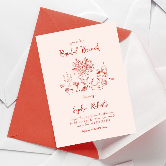 whimsical 手描きの花嫁のブランチの招待状 招待状