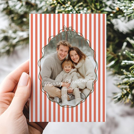  whimsical 手描きフレーム 赤ストライプ クリスマス