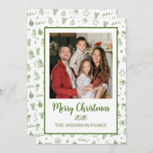 whimsical 手描き ドゥードル 緑 シーズンカード (正面/裏面)