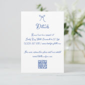 whimsical 手描き リボン 青 QR ウェディング 詳細 エンクロージャーカード (スタンド正面)