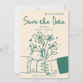 whimsical 手描き 緑 花 モチーフ ウェディング Save The セーブザデート (正面)