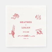  whimsical 赤 Let's Toast 結婚記念パーティー スタンダードランチョンナプキン (正面)