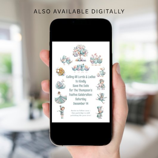 Whimsical 12 Days of Christmas Song Save the Date 招待状