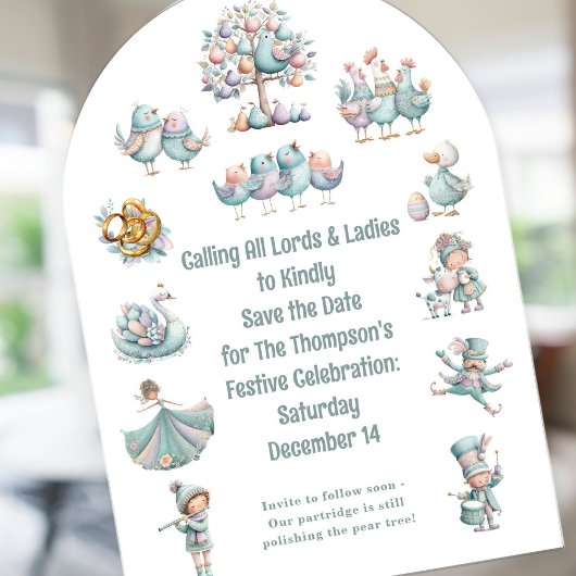 Whimsical 12 Days of Christmas Song Save the Date 招待状