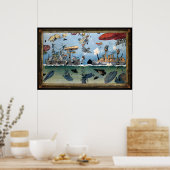 Whimsical 1909 Sea Battle Poster ポスター (キッチン)