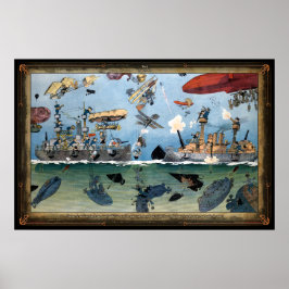 Whimsical 1909 Sea Battle Poster ポスター