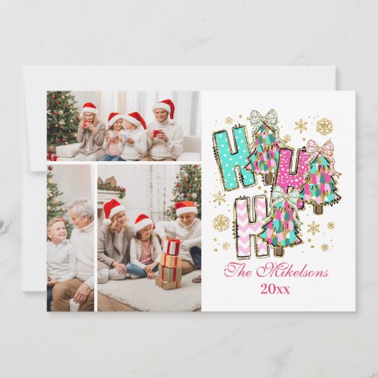Whimsical 3 Photo  Ho Ho Ho Christmas Family  シーズンカード (正面)