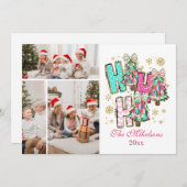 Whimsical 3 Photo  Ho Ho Ho Christmas Family  シーズンカード (正面/裏面)