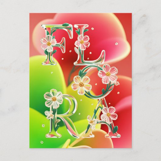 Whimsical 3D Glass Flora Typography  ポストカード (正面)