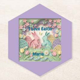 Whimsical 3D Paper Cut Bunny & Easter Eggs Coaster ペーパーコースター