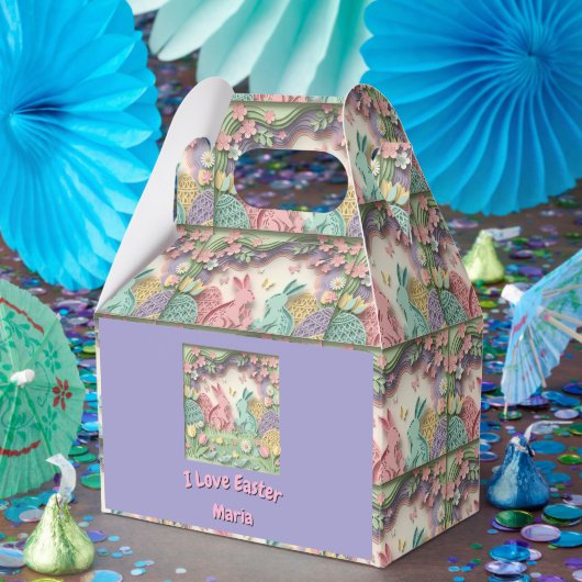 Whimsical 3D Paper Cut Bunny & Easter Eggs Custom  フェイバーボックス (パーティー)