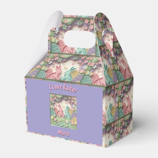 Whimsical 3D Paper Cut Bunny & Easter Eggs Custom  フェイバーボックス (裏面サイド)