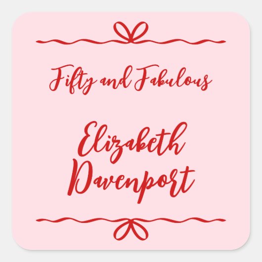 Whimsical 50 and Fabulous Bow Doodle Birthday スクエアシール (正面)