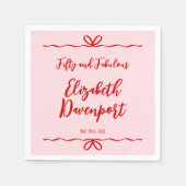 Whimsical 50 and Fabulous Bow Doodle Birthday スタンダードカクテルナプキン (正面)