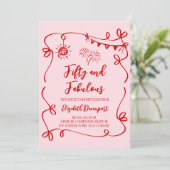 Whimsical 50 and Fabulous Doodle and Bow Birthday 招待状 (スタンド正面)