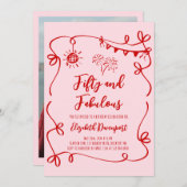 Whimsical 50 and Fabulous Doodle and Bow Photo 招待状 (正面/裏面)