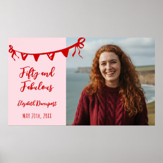 Whimsical 50 and Fabulous Doodle Birthday Photo  ポスター