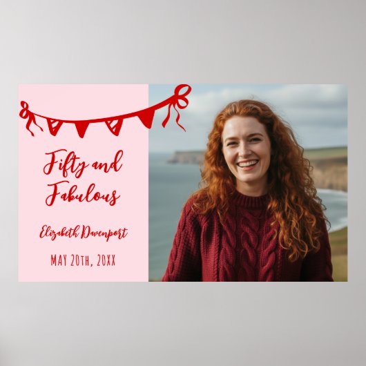 Whimsical 50 and Fabulous Doodle Birthday Photo  ポスター (正面)