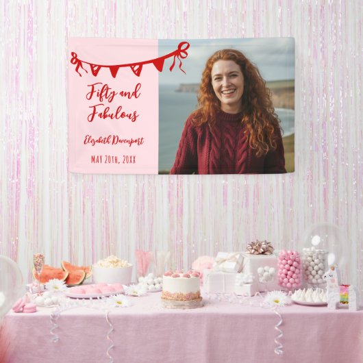 Whimsical 50 and Fabulous Doodle Birthday Photo  横断幕 (パーティー)