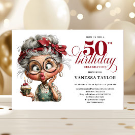 Whimsical 50th birthday invite quirky fun woman 招待状