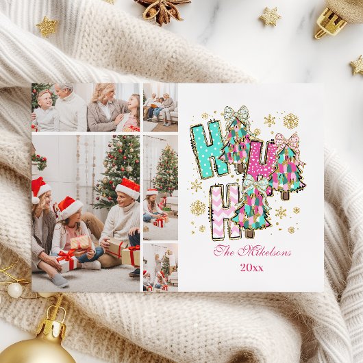 Whimsical 5 Photo Ho Ho Ho クリスマス家族 シーズンカード