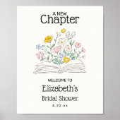 Whimsical A New Chapter Bridal Shower Welcome Sign ポスター (正面)