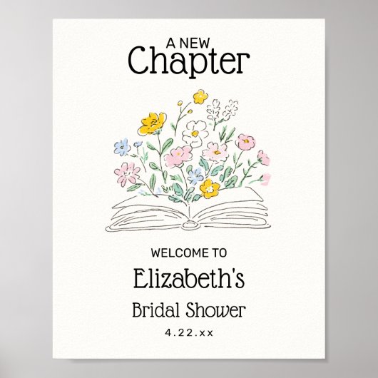 Whimsical A New Chapter Bridal Shower Welcome Sign ポスター (正面)