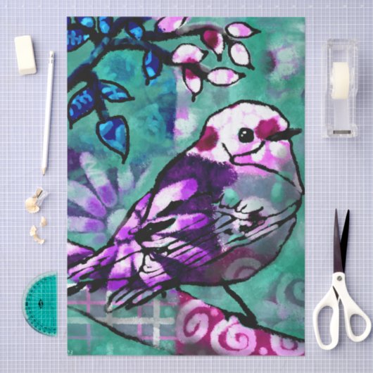 Whimsical Abstract Bird Floral Decoupage 薄葉紙 (クラフト)