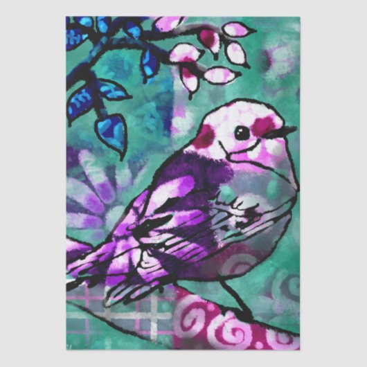 Whimsical Abstract Bird Floral Decoupage 薄葉紙 (正面)