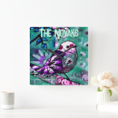 Whimsical Abstract Bird Floral Personalized スクエア壁時計 (ホーム)