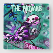 Whimsical Abstract Bird Floral Personalized スクエア壁時計 (正面)