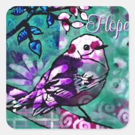 Whimsical Abstract Bird Teal Purple Floral Hope スクエアシール