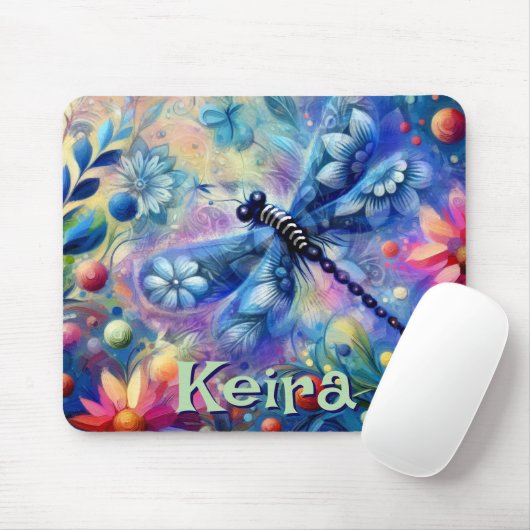 Whimsical Abstract Dragonfly Floral Personalized マウスパッド (マウス)