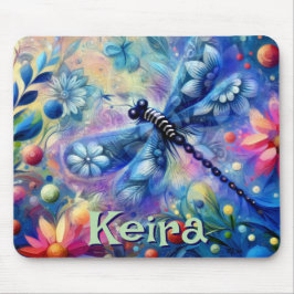 Whimsical Abstract Dragonfly Floral Personalized マウスパッド