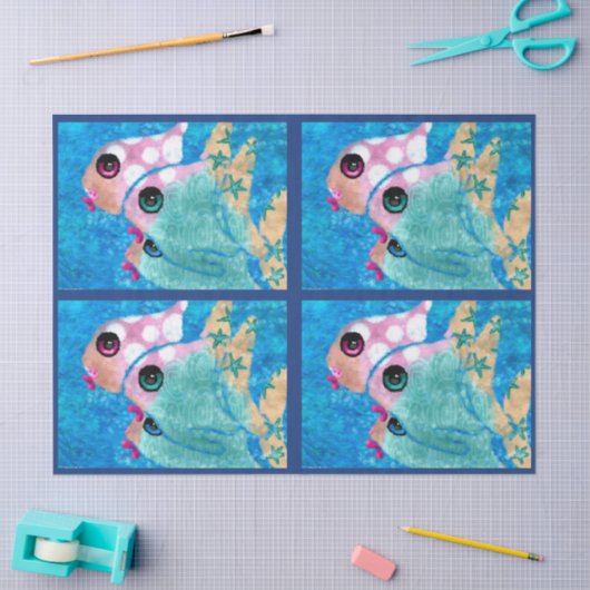 Whimsical Abstract Fish Nautical Coastal Decoupage 薄葉紙 (クラフト)