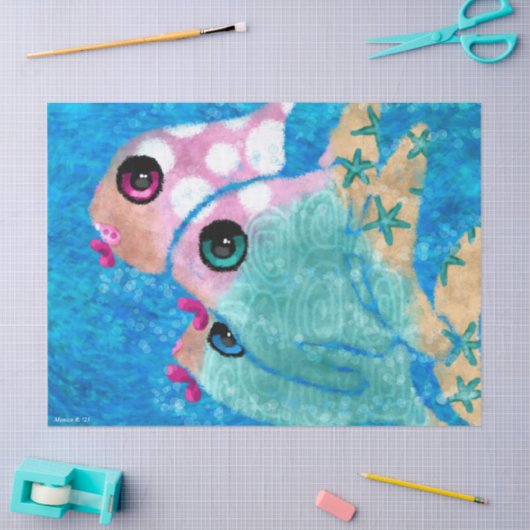 Whimsical Abstract Fish Nautical Coastal Decoupage 薄葉紙 (クラフト)