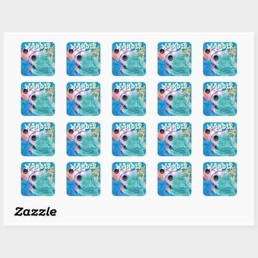 Whimsical Abstract Fish Trio Blue Personalized スクエアシール (シート)