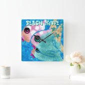 Whimsical Abstract Fish Trio Blue Personalized スクエア壁時計 (ホーム)
